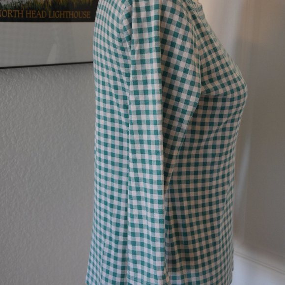 Lands' End Green White Gingham Three-Quarter Sleeve Cotton Top - Picture 7 of 7